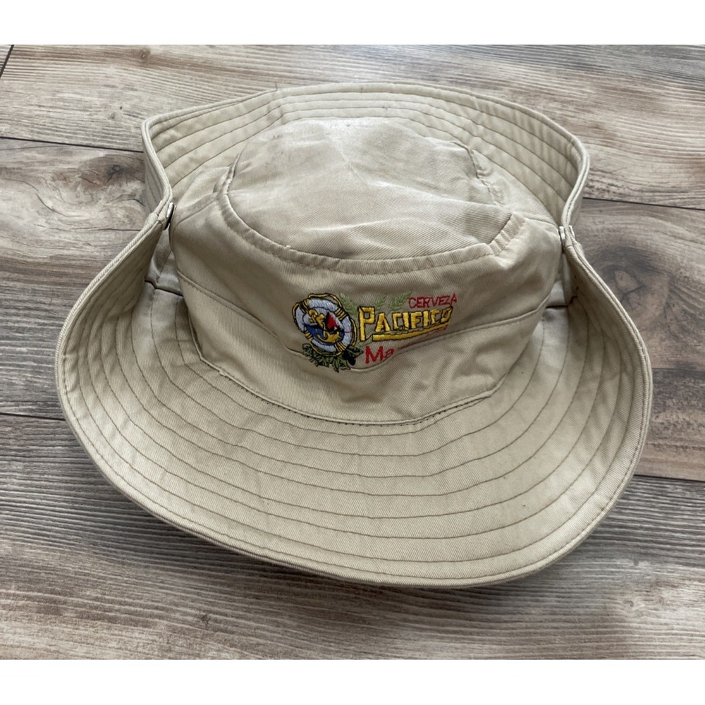 Mazatlan Mexico Bucket Boonie Hat Pacifico Cerveza Tan UV Sun Hiking Hat Mens M
